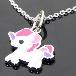 925 Silver Unicorn Pendant Necklace, Necklace for Girls, Unicorn Enamel Charm